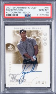 2001 Tiger Woods SP Authentic Golf Authentic Stars Autograph Gold #45 Rookie Card /100